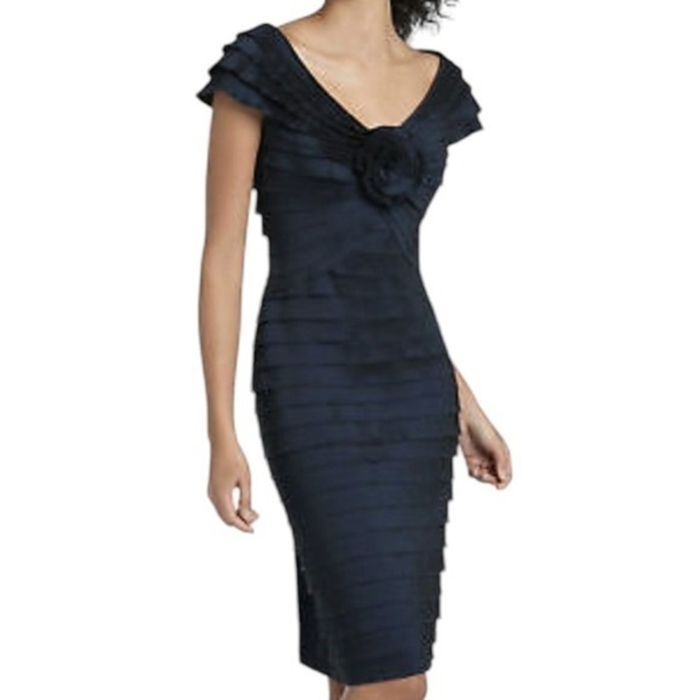 Tadashi Shoji Navy Blue Taffeta Tiered Ruffle Mini Cocktail‎ Dress- Size 2